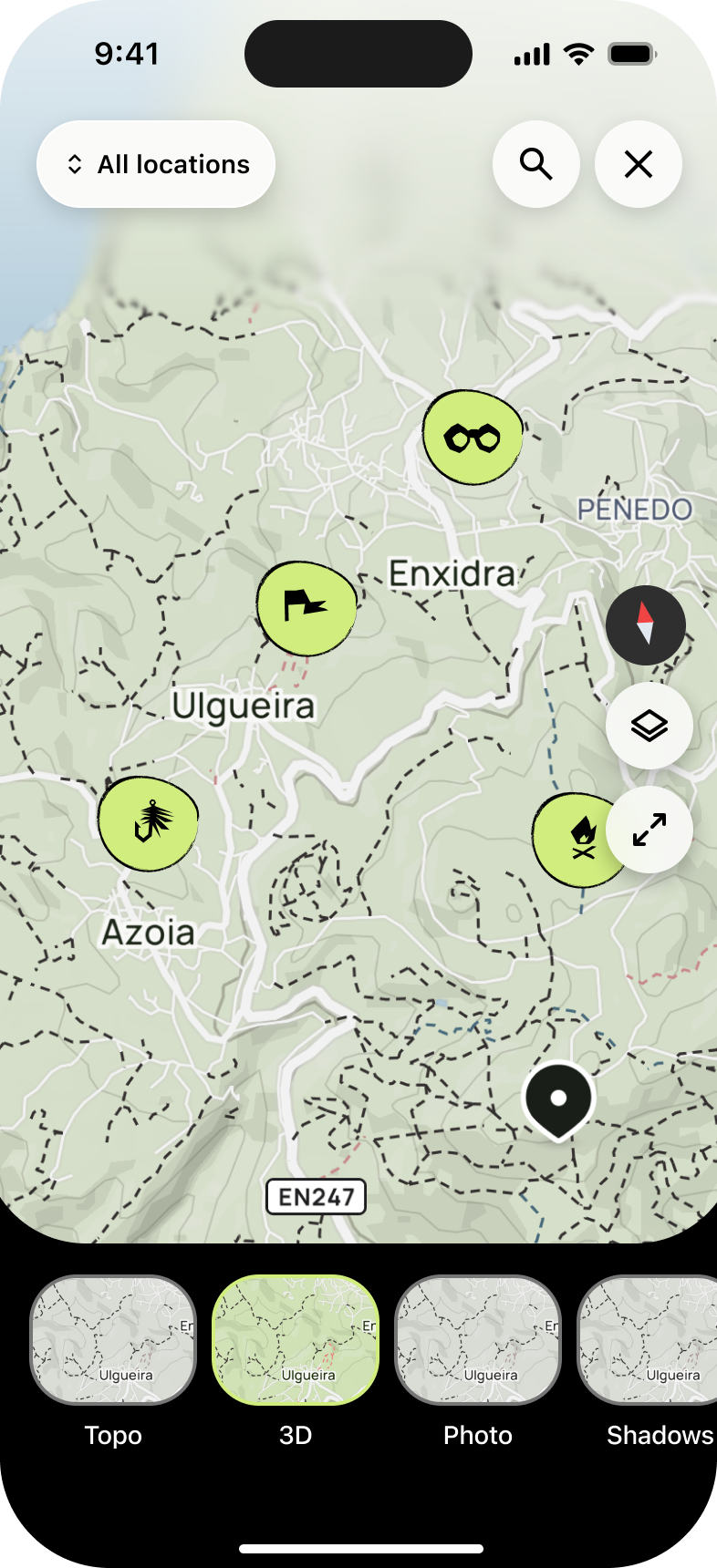 HOOF outdoor map with routes and places